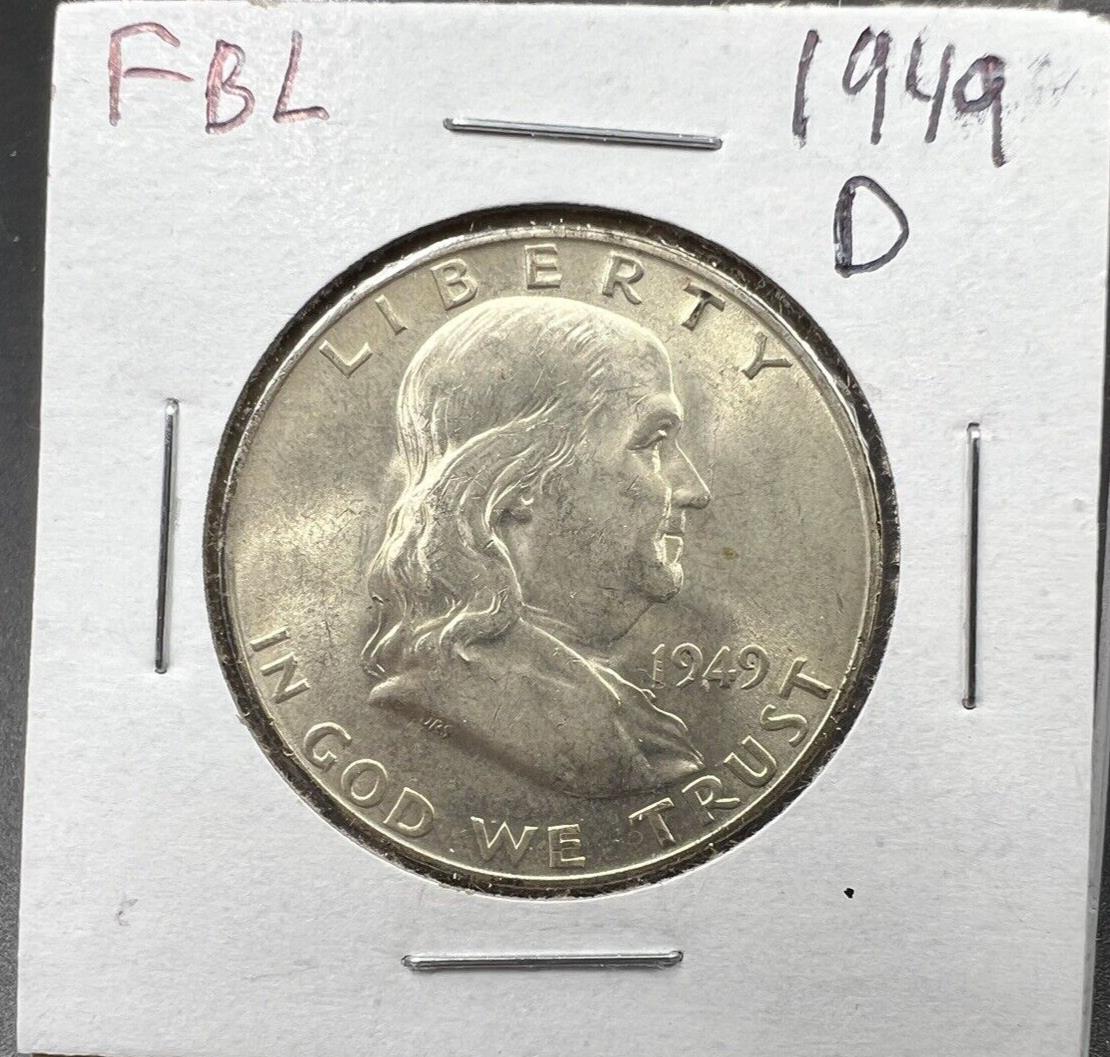 1949 D Franklin Silver Half Dollar Coin BU UNC FBL Full Bell Line Key Date