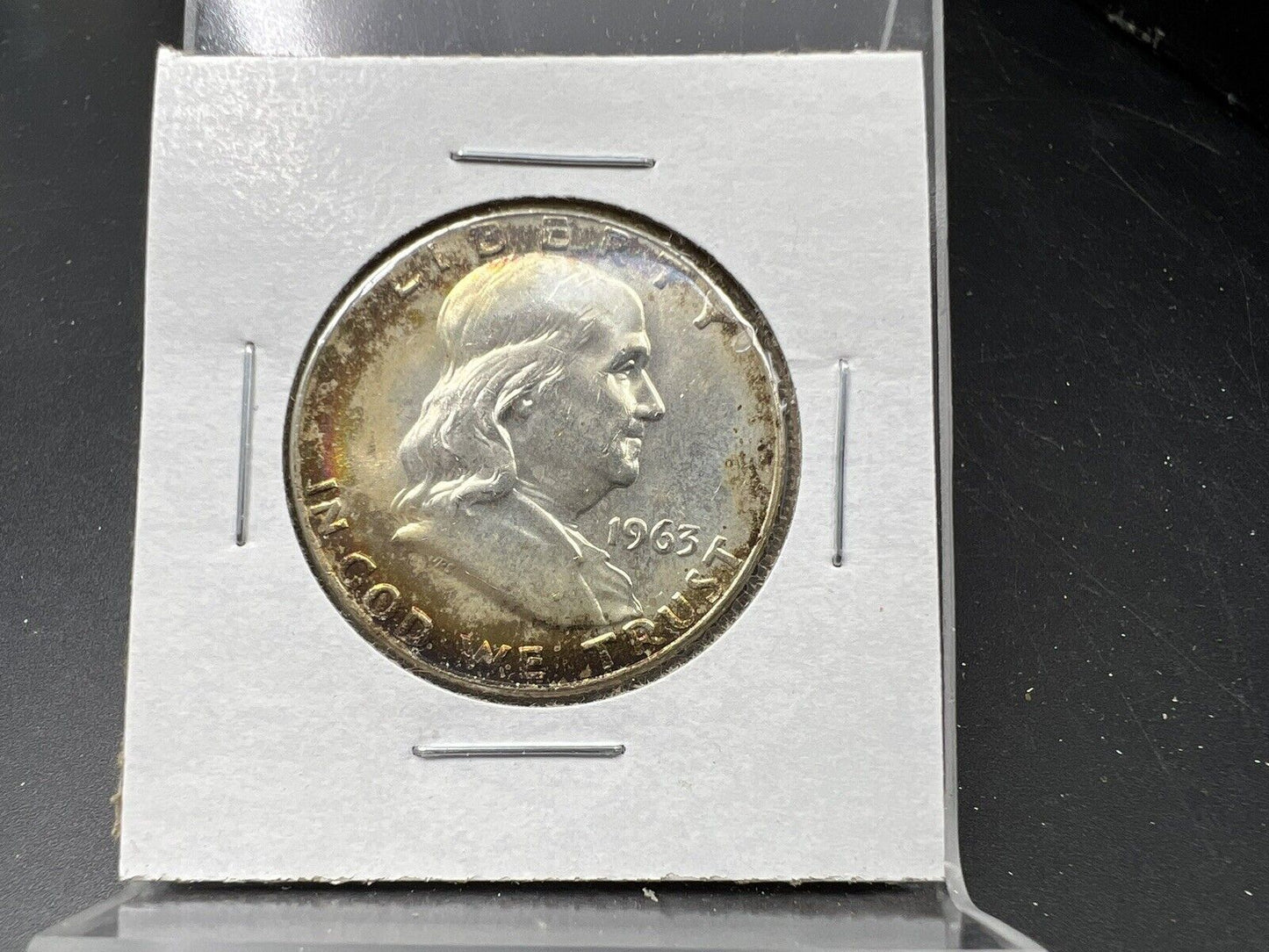 1963 D Franklin Silver Half Dollar Coin BU UNC Nice Toning Toner OBV