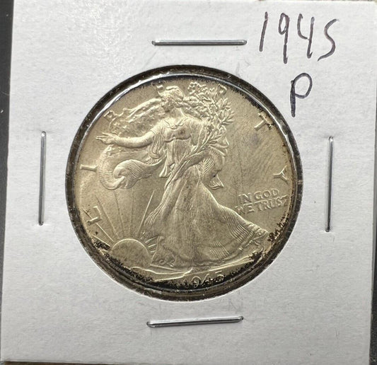 1945 P Walking Liberty Silver Half Dollar Coin Choice BU UNC Neat Toning