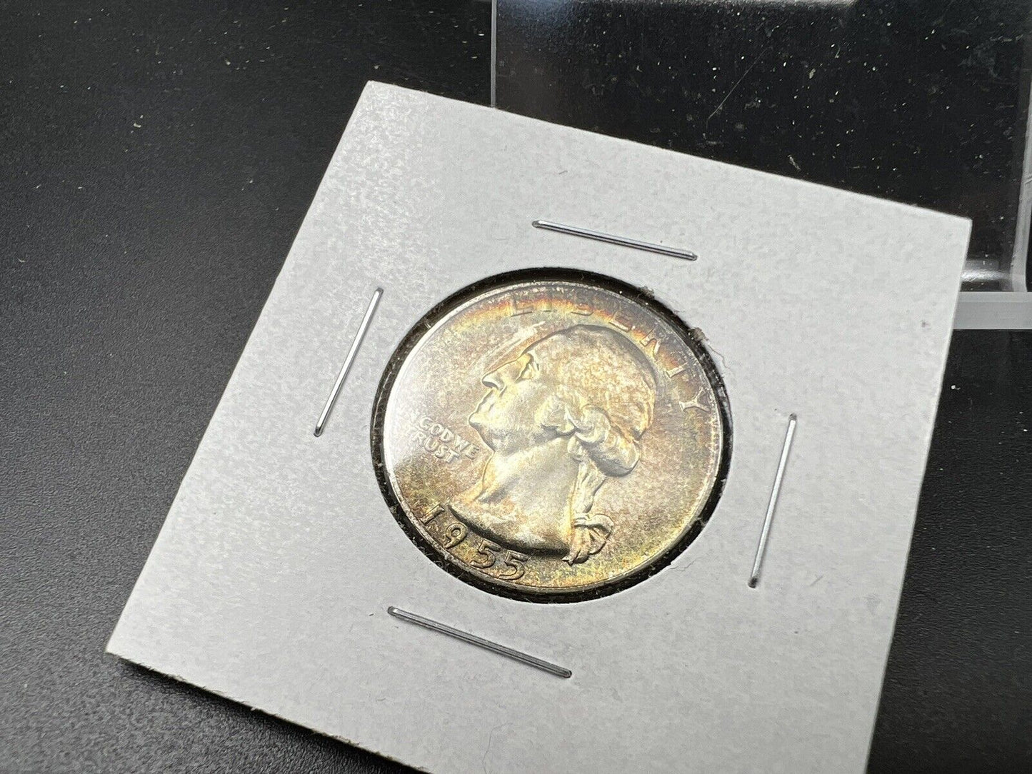 1955 P 25c Washington Quarter Coin BU UNC Nice Toning Toner
