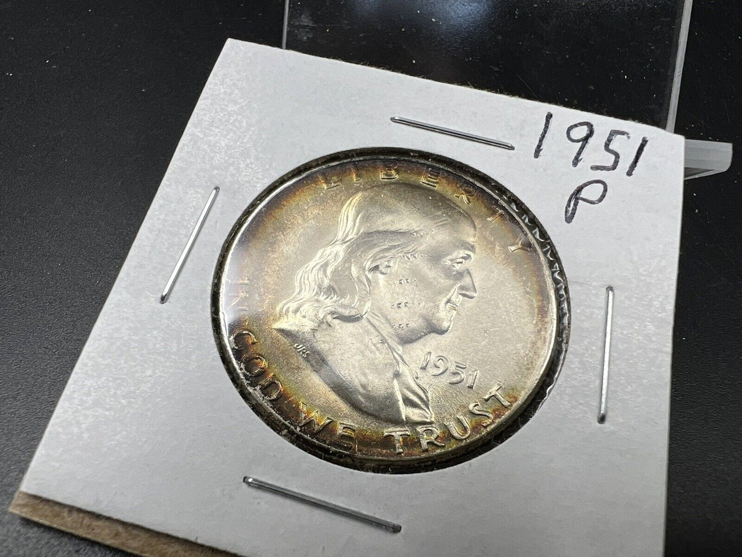 1951 P Franklin Silver Half Dollar Coin BU UNC Neat Toning Toner