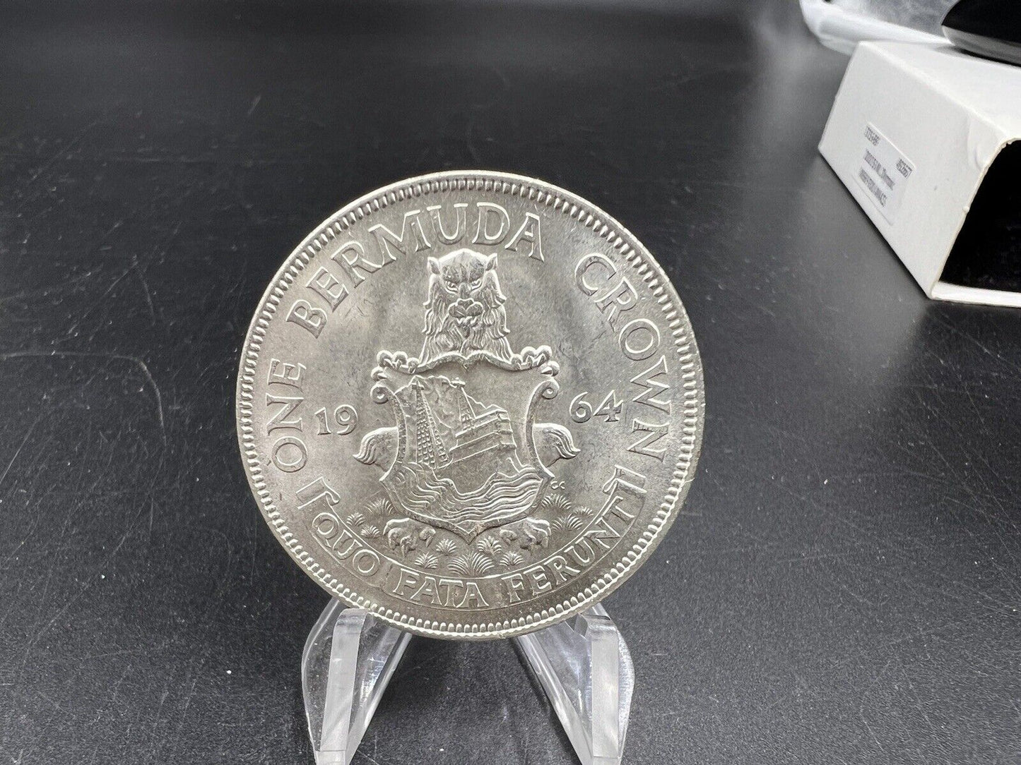 Silver 1964 One Bermuda Crown, 50% Silver 1 Crown Coin Lion Shield KM #14 GEM BU