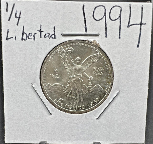 1994 Mexico 1/4 Ounce .999 Silver Round Libertad Ley Plata Pura Coin #A