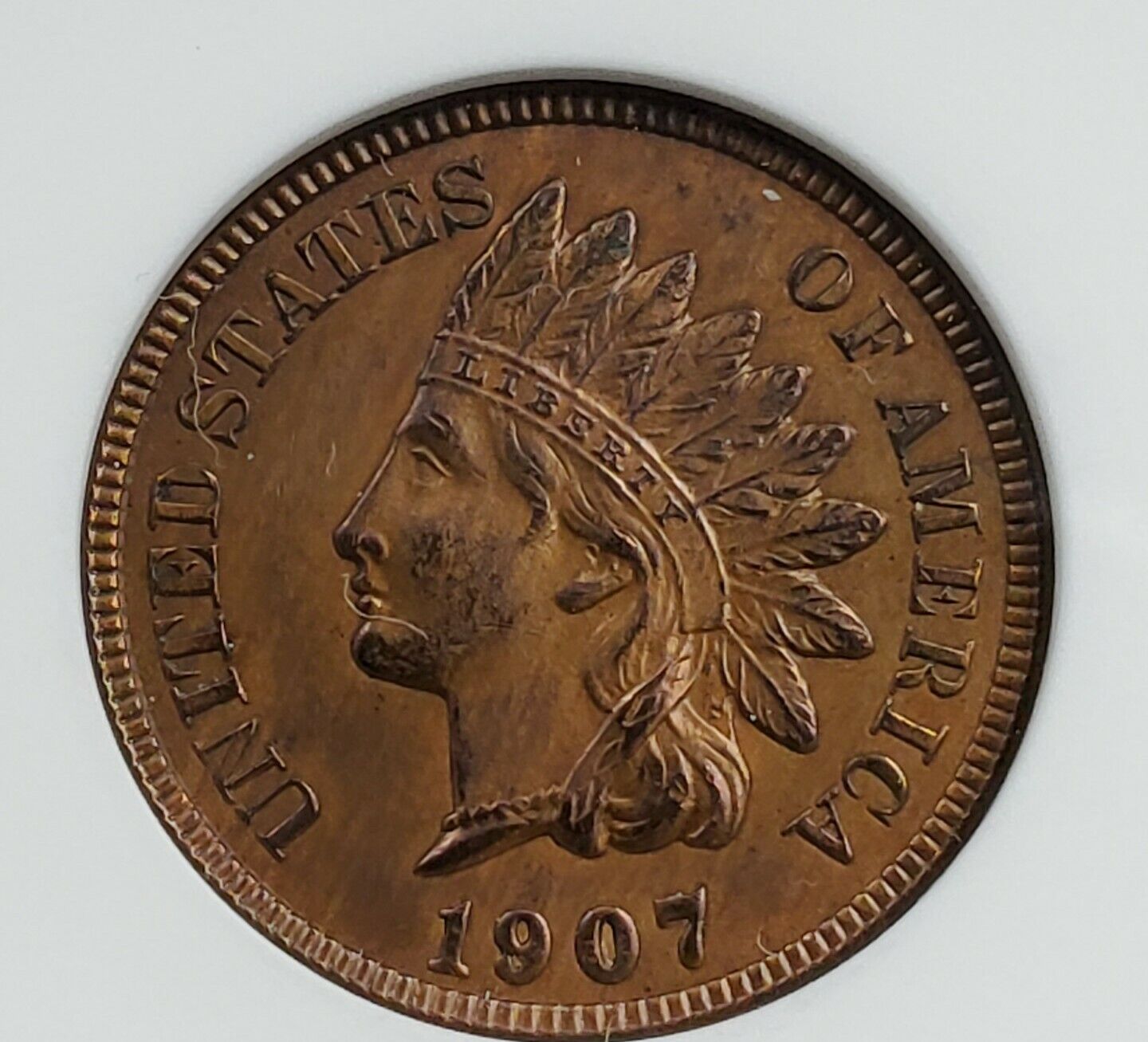 1907 P Indian Cent Penny Coin ANACS Unc Details RPD S-26 Repunched Date