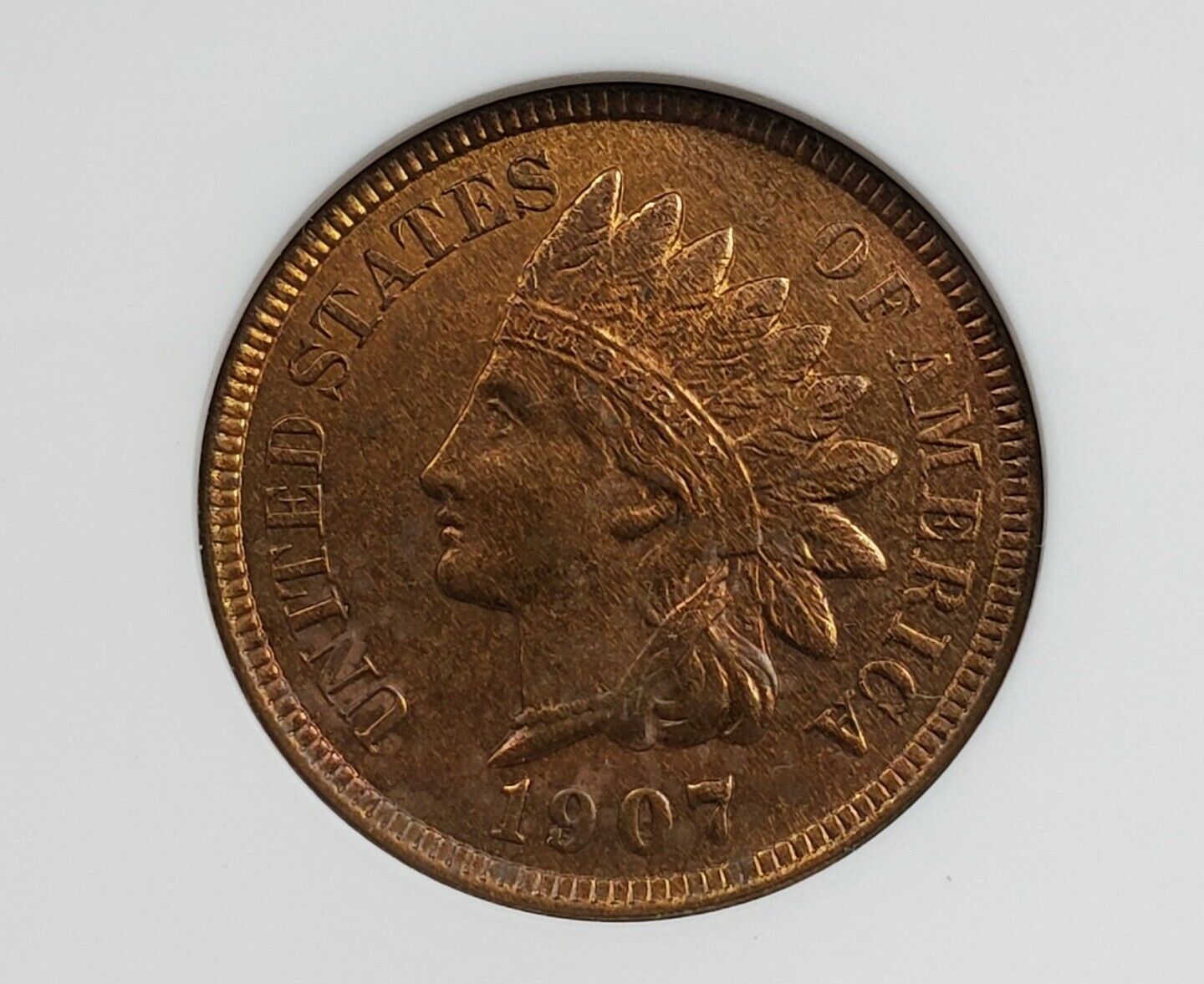 1907 P Indian Cent Penny Coin ANACS Unc Details RPD S-28 Repunched Date