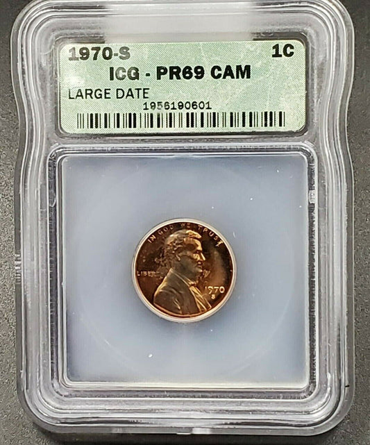 1970 S Lincoln Memorial Cent Penny Coin ICG PR69 Cameo Gem Proof Neat Toning