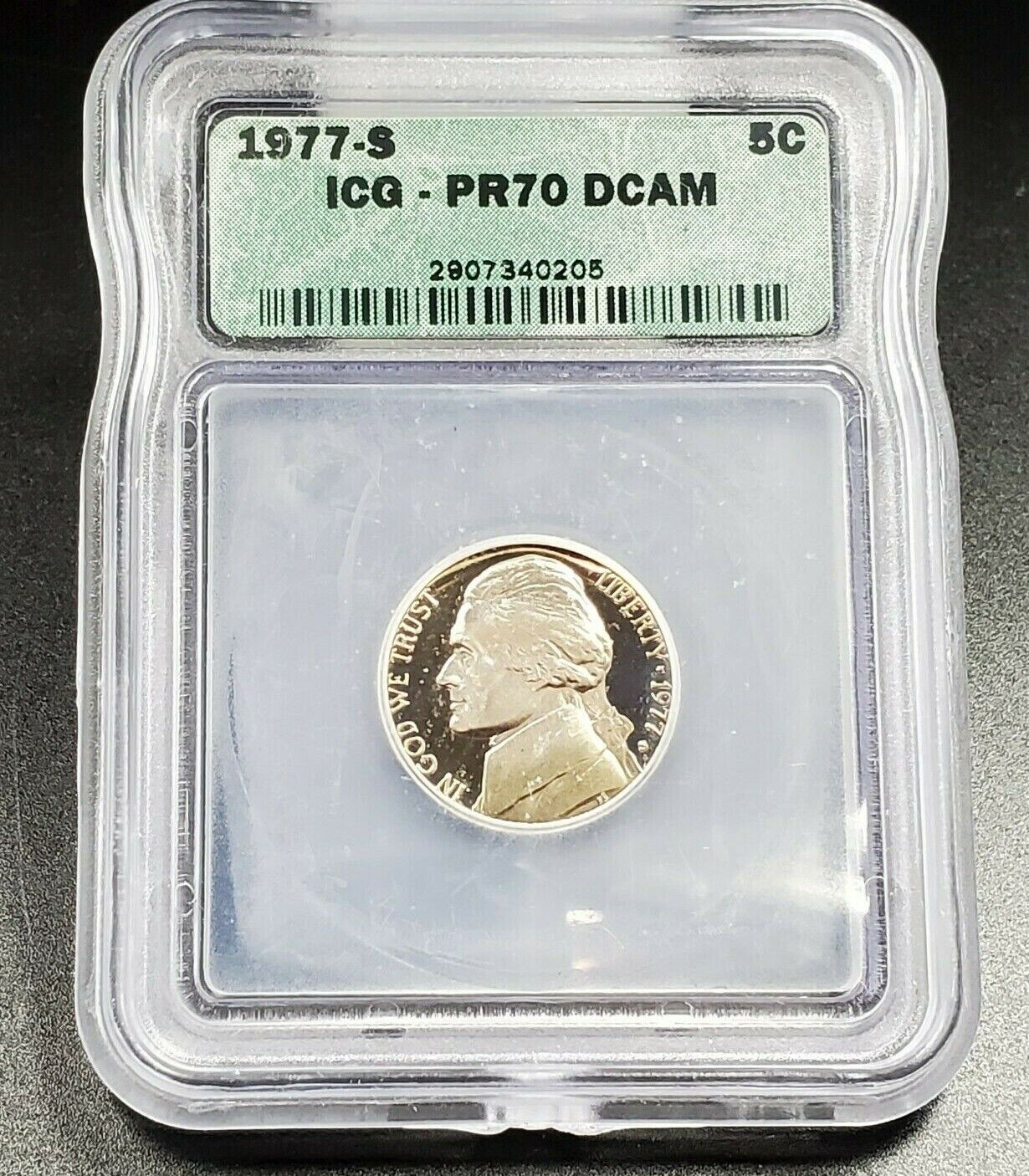 1977 S Jefferson Nickel Coin Vintage ICG PR70 DCAM Deep Cameo Gem Cameo Proof