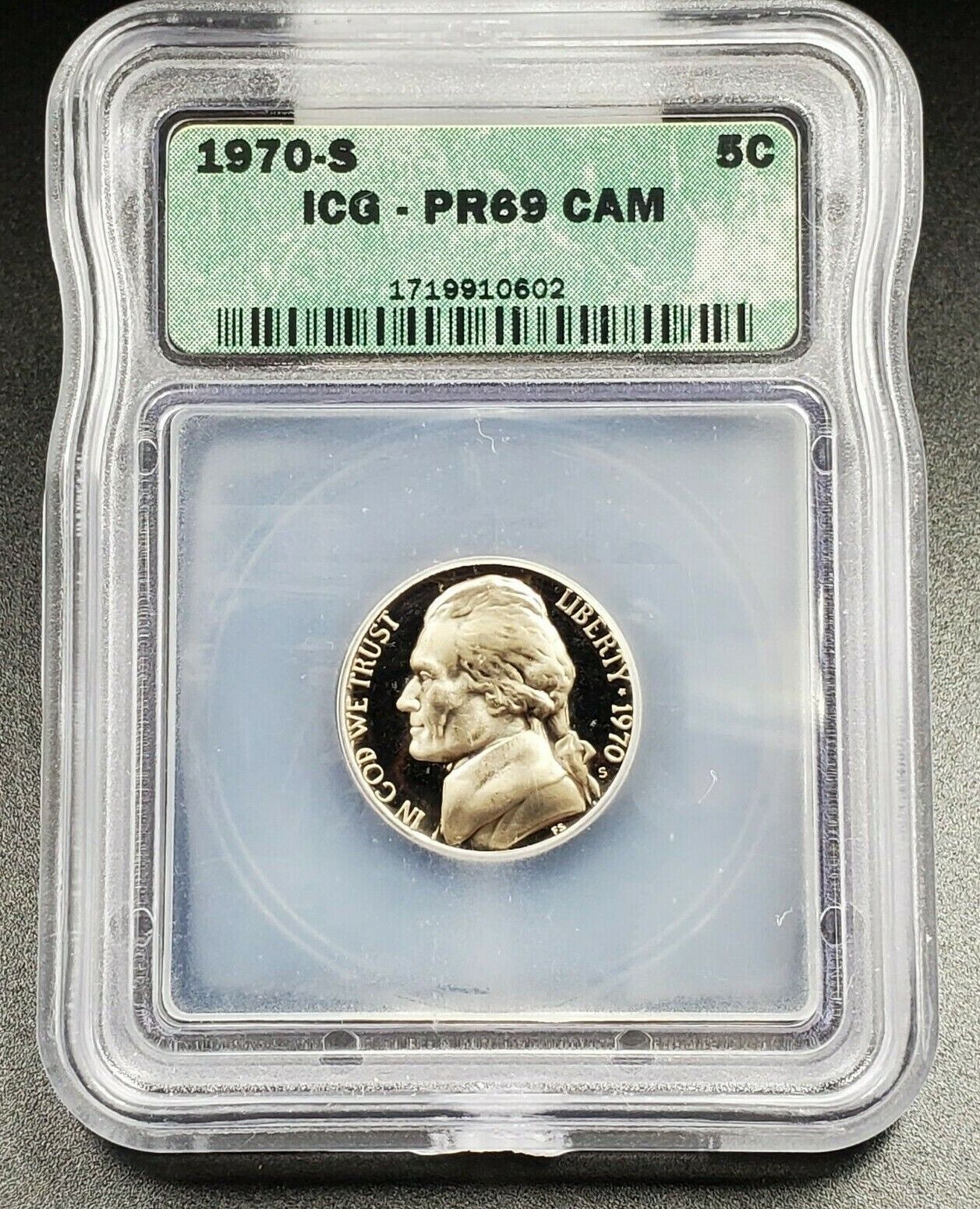 1970 S Jefferson Nickel Coin Vintage ICG PR69 Cameo Gem Cameo Proof