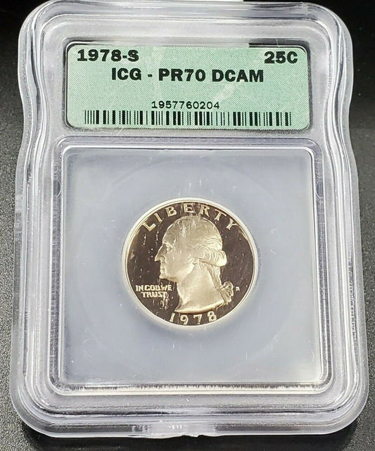 1978 S Washington Clad Proof Quarter Coin PR70 ICG 25c GEM DCAM