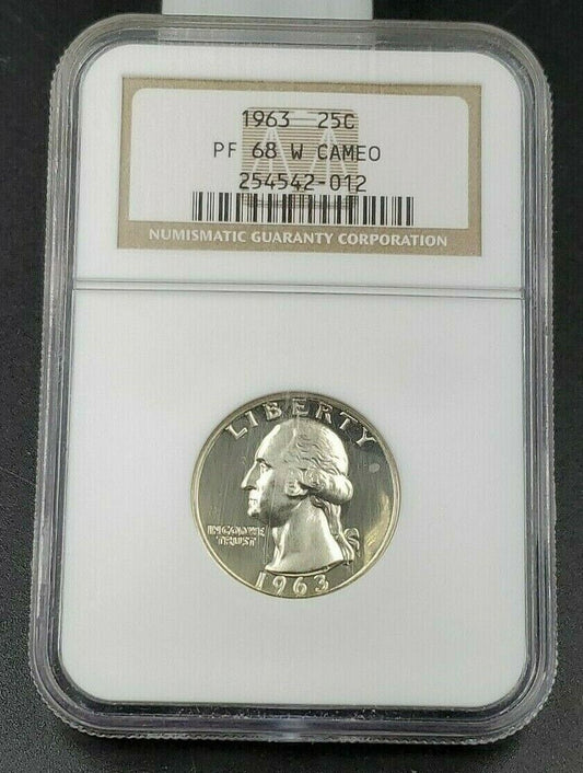 1963 P 25c Washington Silver Quarter Coin NGC PF68 Cameo W White Holder Gem