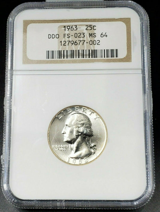 1963 P 25c Washington Variety Quarter DDO Double Die OBV FS-101 FS-023 NGC MS64