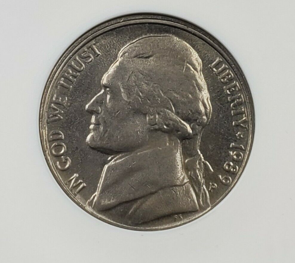 1989 P Jefferson Nickel Coin ANACS MS62 5FS Slight Off Center Broadstrike Obvers