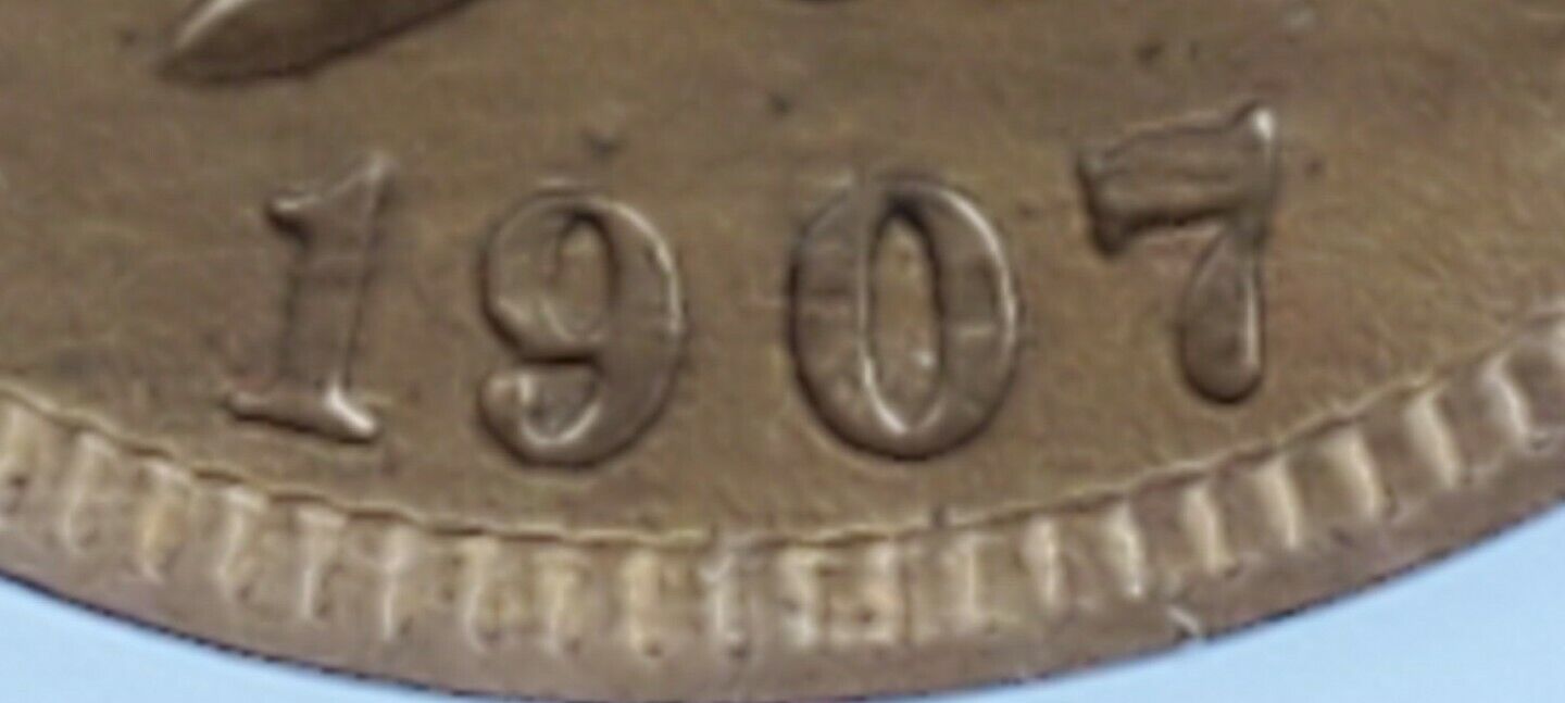 1907 P Indian Cent Penny Coin ANACS Unc Details RPD S-36 Repunched Date