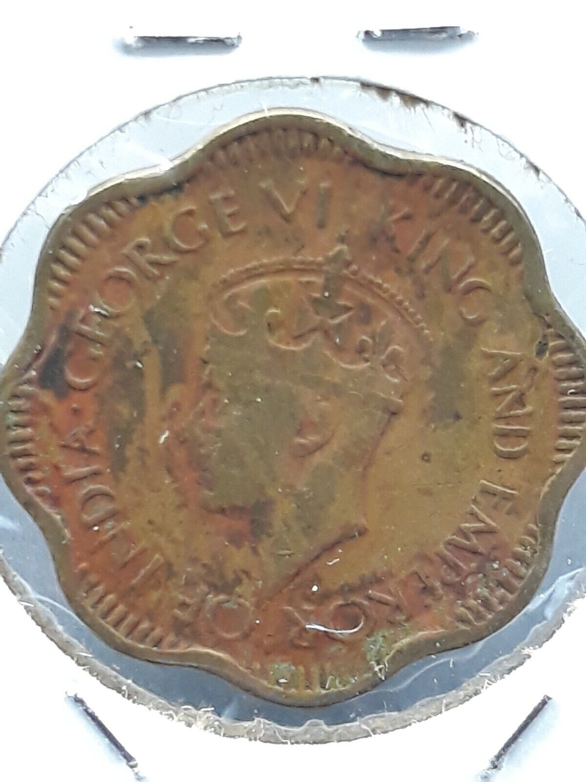 1944 Ceylon 10 Cents KM# 118 WW2 WORLD WAR TWO Emergency Nickel Brass Alloy