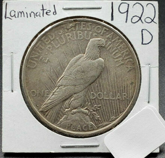 1922 d Peace Silver Dollar Error Coin VF Peeling Laminated Planchet w Strike DBL