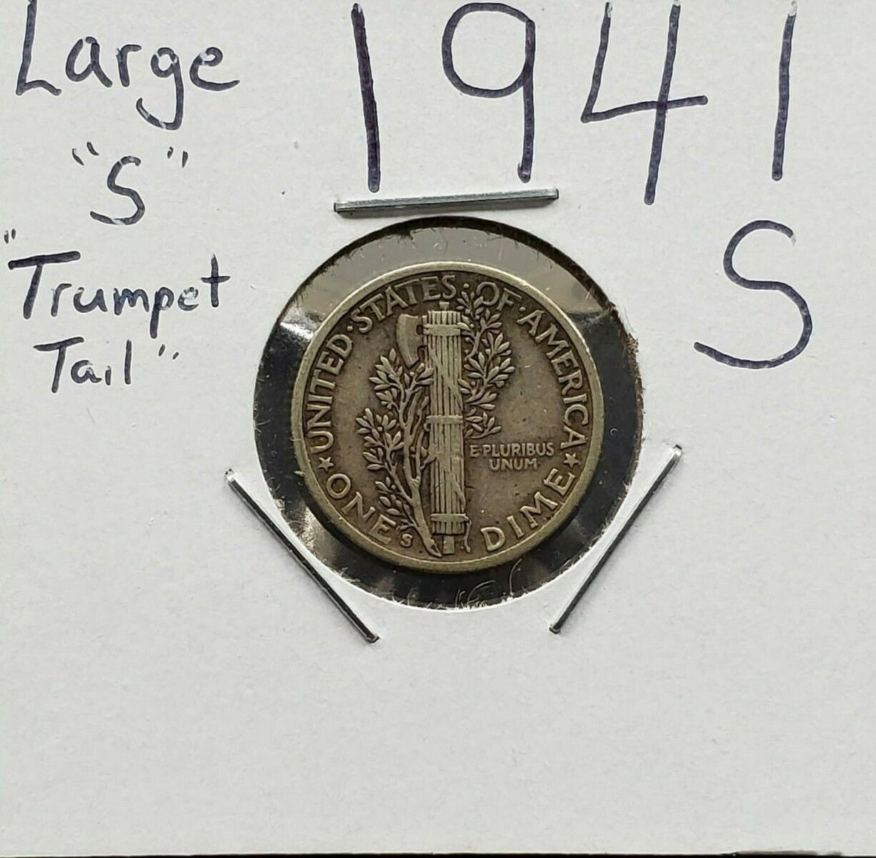 1941 S Mercury Silver Dime Coin Quad Circ Variety Trumpet Tail Large S Mint Mark