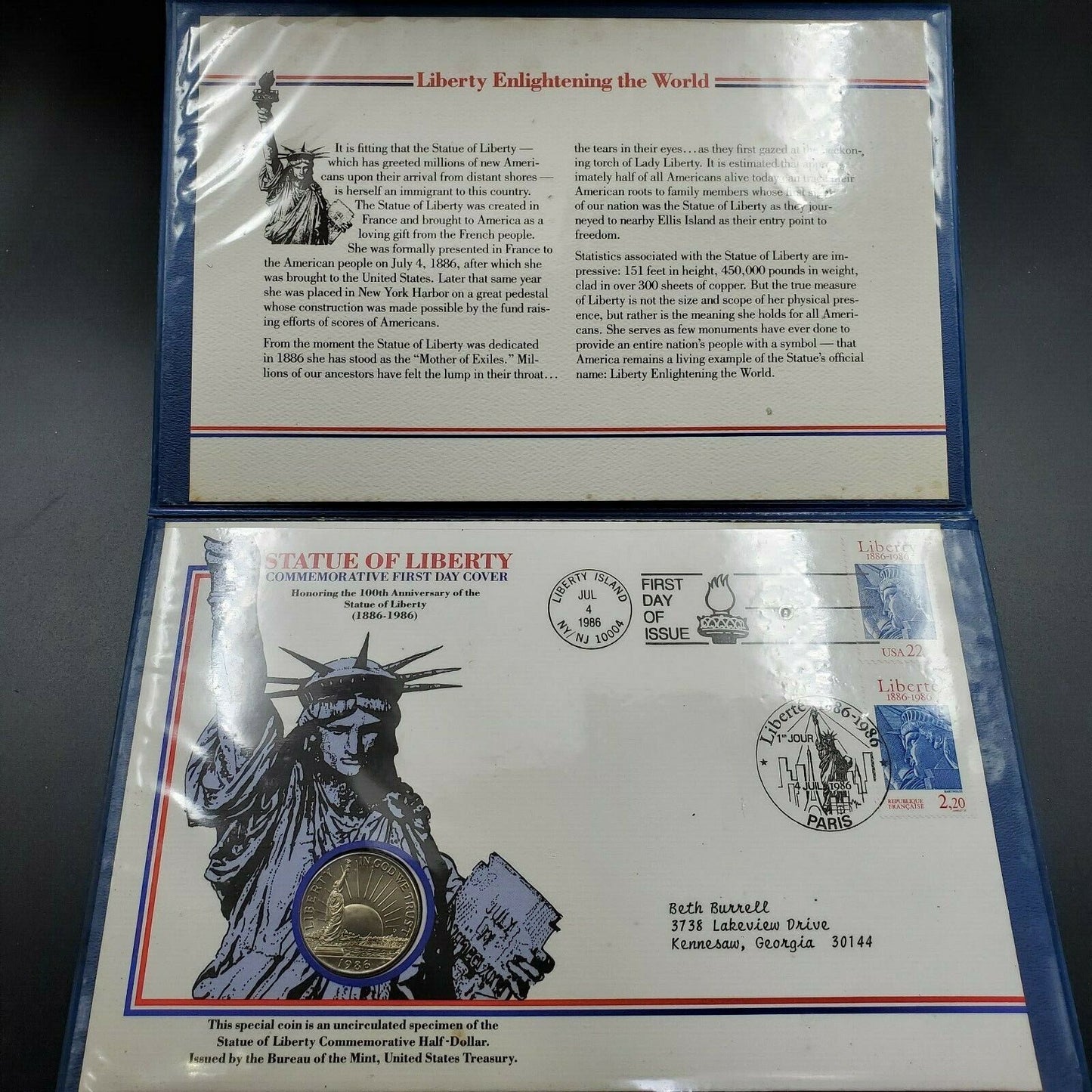 Postal Commemorative First Day Cover Statue of Liberty 1986 Half Dollar