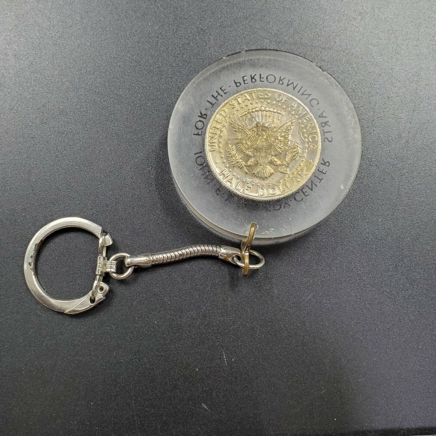 Retro Kennedy Performing Arts Center Gift Shop Key chain with 1973 D Half Dollar