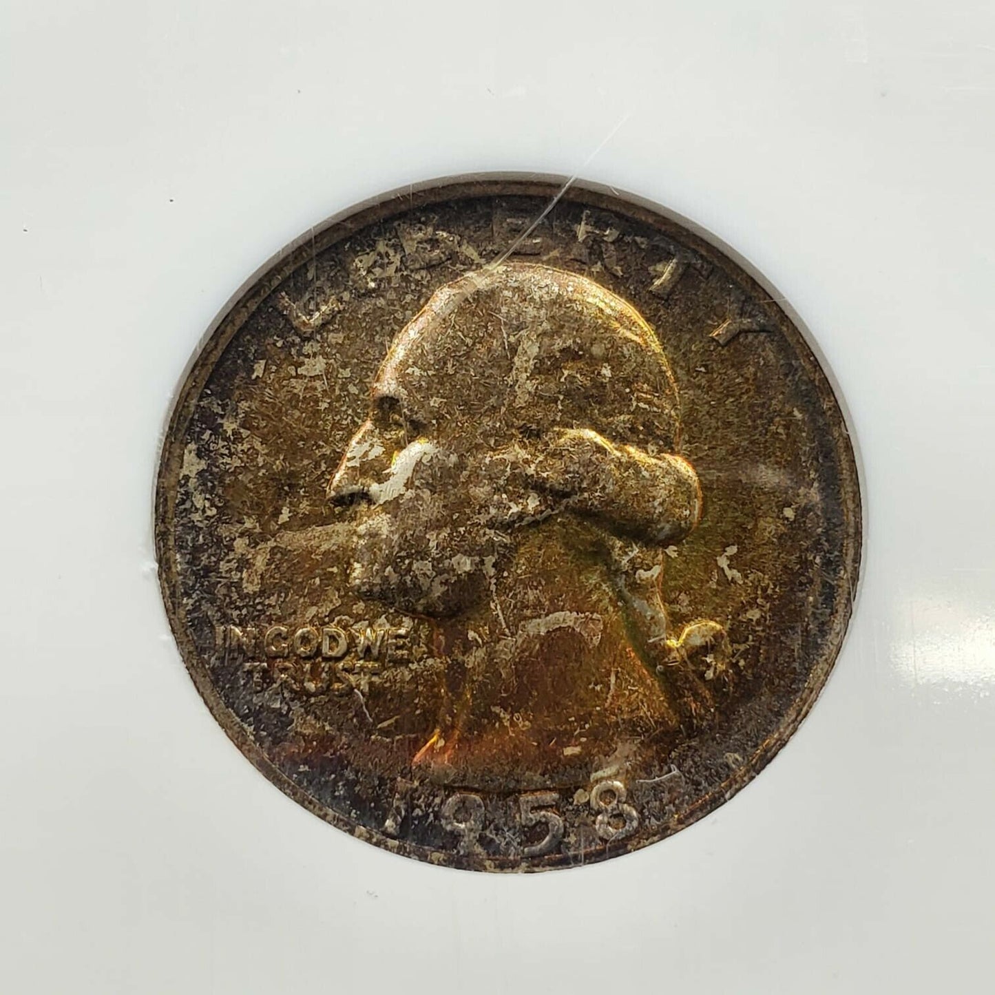 1958 D 25C Washington Quarter Coin NGC MS67 GEM BU PQ * Amber Toning Toner OBV