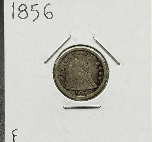 1856 P Liberty Seated Dime Silver Coin LG Small Date Variety Fine F Circulated