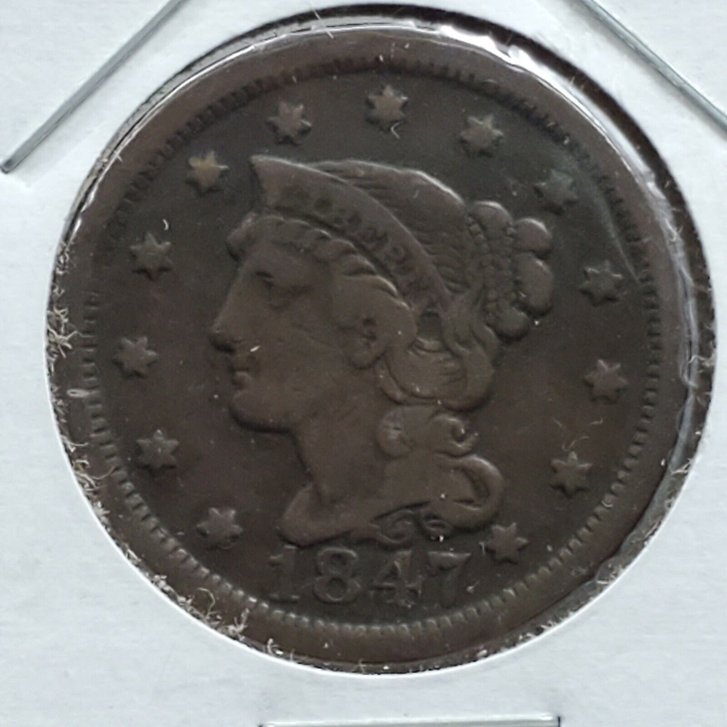 1847 Braided Classic Liberty Head US Large Cent 1c VF Very Fine Circulated