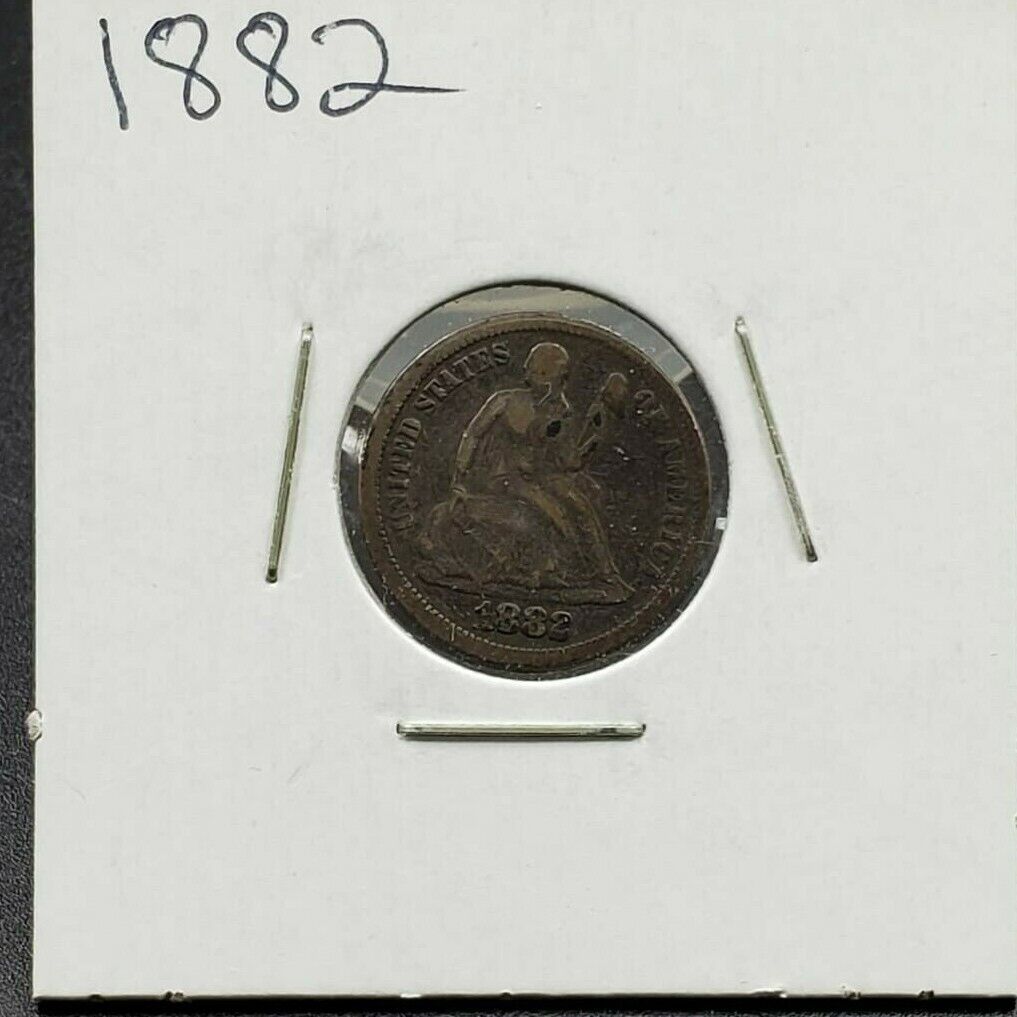 1882 P Liberty Seated Silver Dime Coin Choice VG Very Good / Fine Circulated