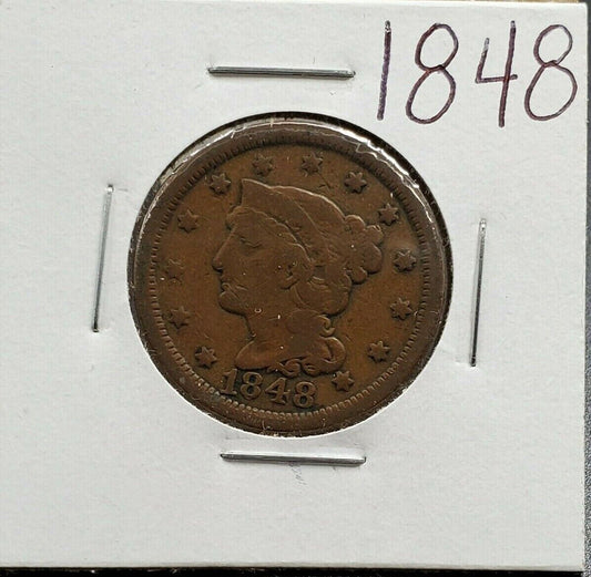 1848 Braided Classic Liberty Head US Large Cent 1c CHOICE F FINE Circulated