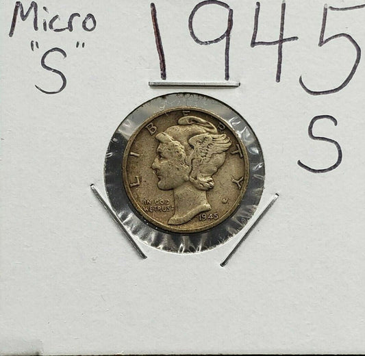 1945 s Mercury Dime MICRO S VARIETY SILVER COIN Choice VF Very Fine