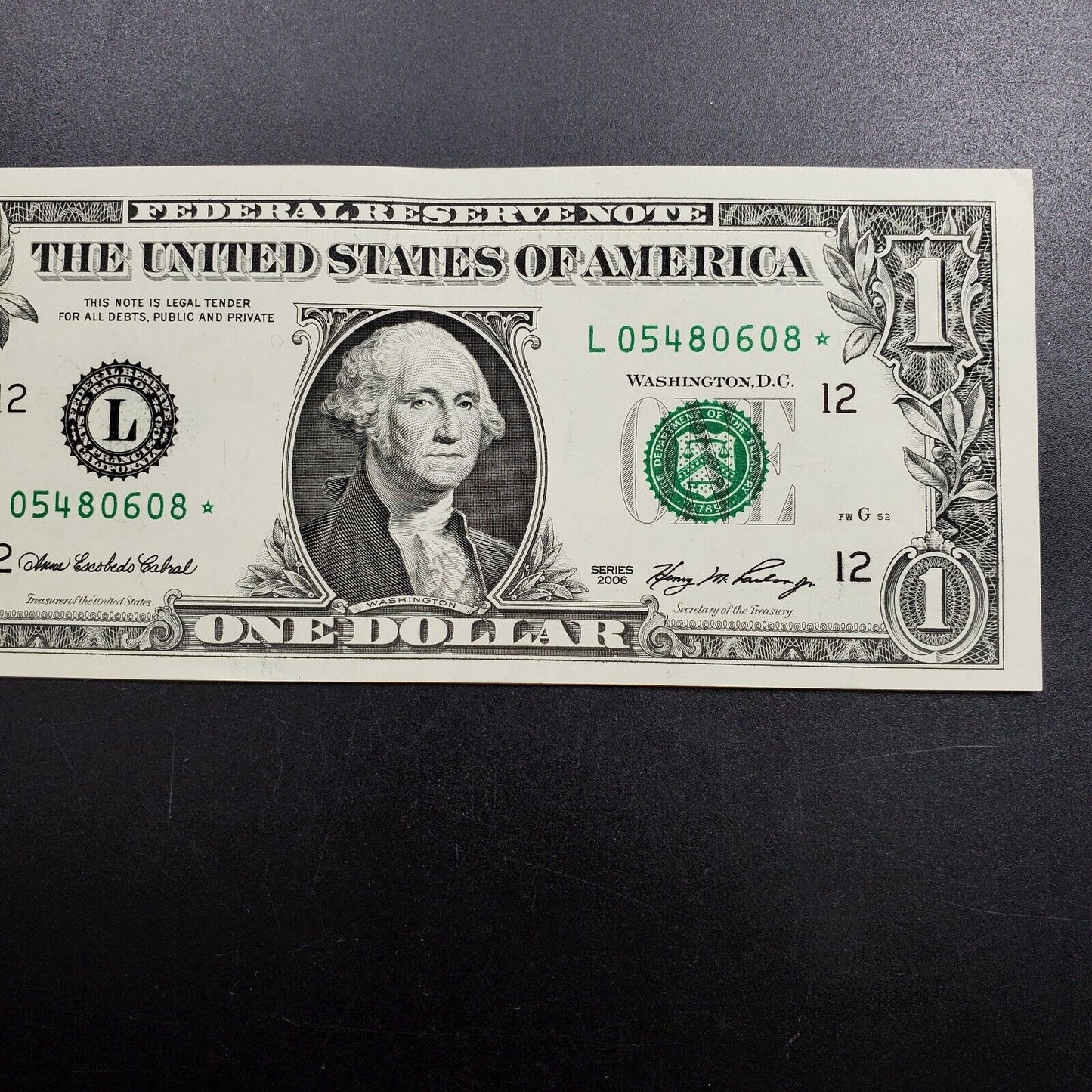 2006 $1 FRN Federal Reserve Star Note Low Serial # Number San Francisco AU