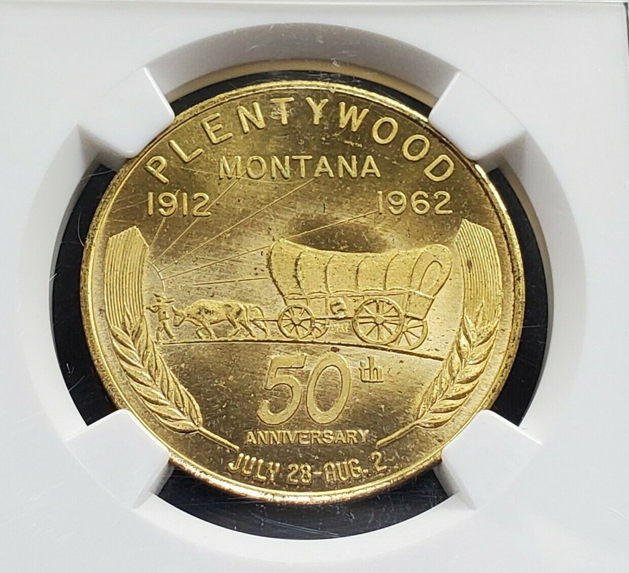 Plentywood Plenty Wood 50th Anniversary Montana Brass Token Medal NGC MS64 CH BU