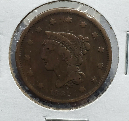 1841 Braided Classic Liberty Head US Large Cent 1c Choice VF Very Fine Circ