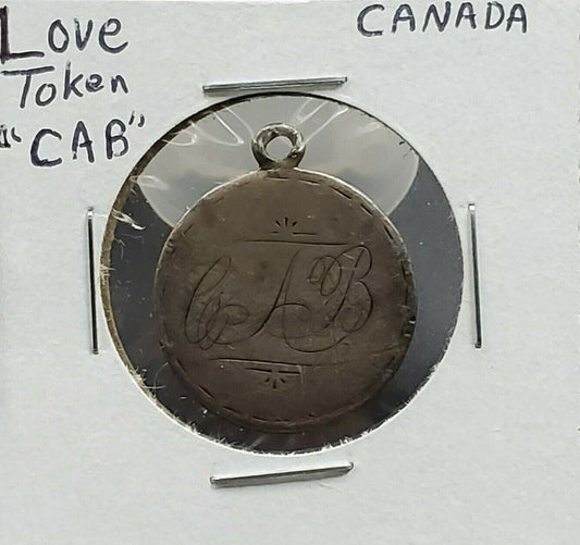 Queen Victoria Canada era Engraved Silver Love Token Pendant CAB Initials Logo