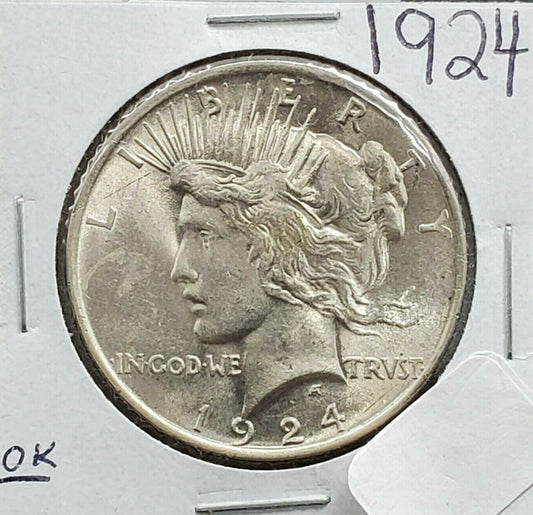1924 P Peace 90% Silver Eagle Dollar AVG BU Uncirculated Nice Coin