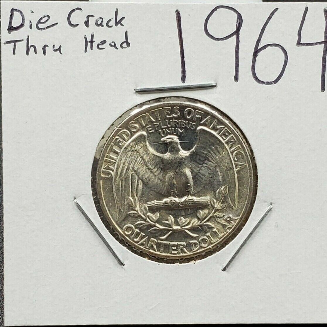 Speared Eagle Head Die Crack 1964 P Silver Washington 25c Quarter Variety CH BU