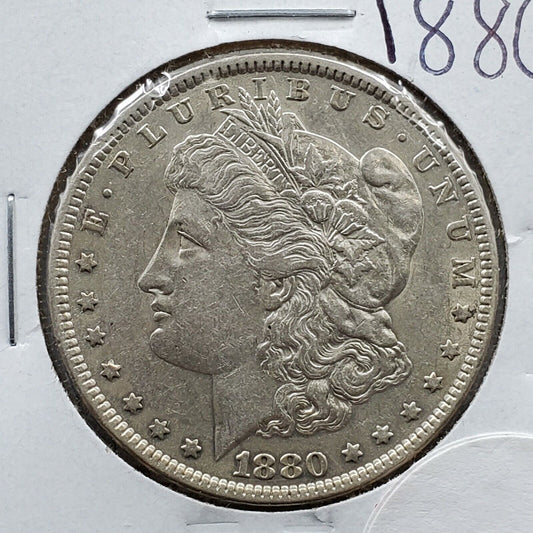 1880 P Morgan Silver Dollar Coin Philadelphia AU About UNC Nice Coin
