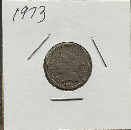 1873 3c 3CN Liberty Three Cent Nickel Coin CH VG Very Good / Fine Open 3 Variety