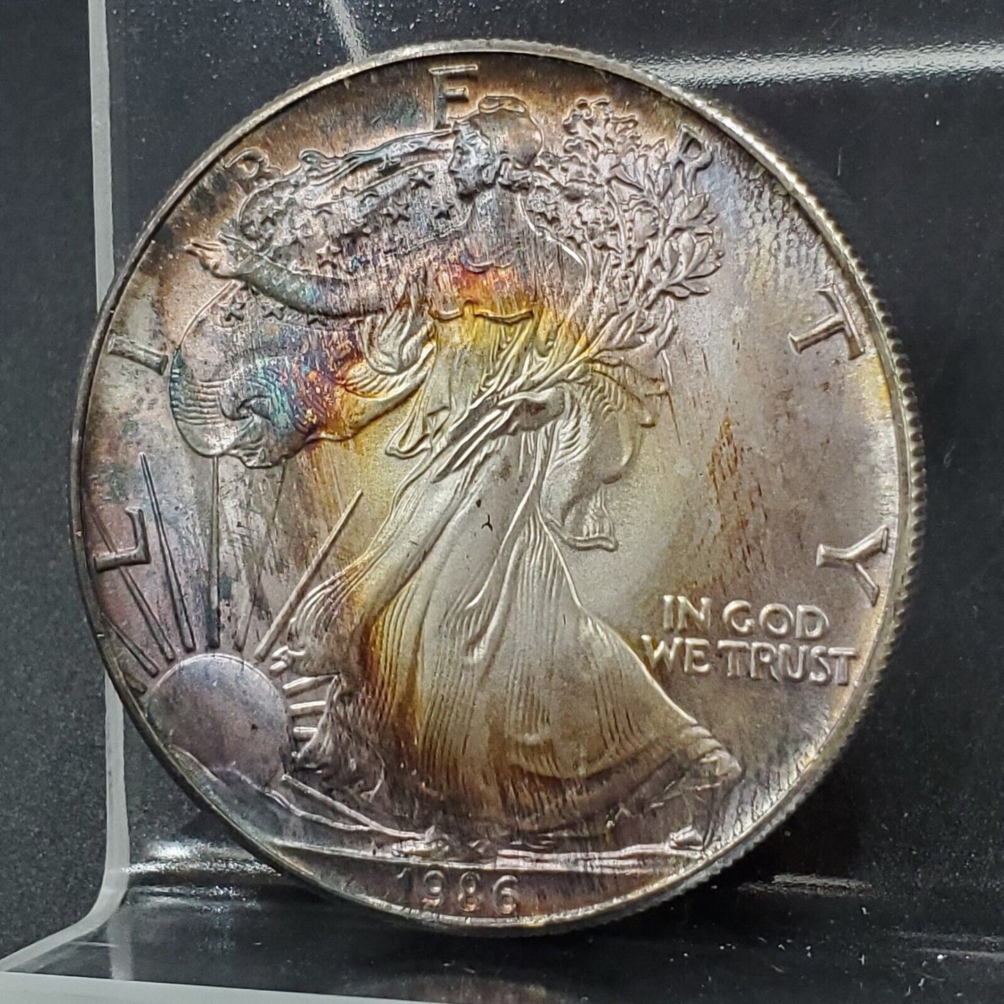 1986 1 OZ American 1oz .999 Silver Eagle Coin PQ Rainbow Toning Toner BU TONED 0