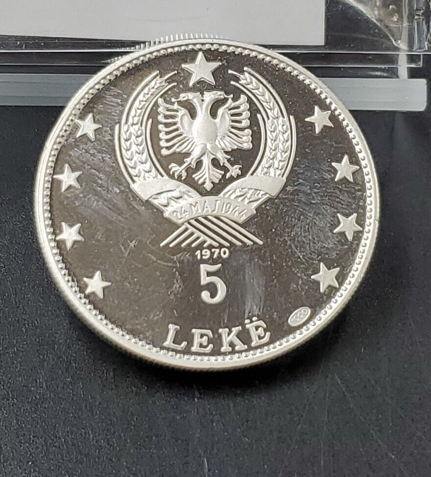 1970 Albania 5 LEKE Proof Silver Coin Choice Proof LOW 500 COIN MINTAGE