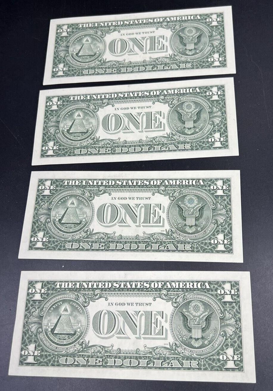 Lot of 4 Consecutive 1988 A $1 FRN Federal Reserve Note One Dollar Bill CH UNC