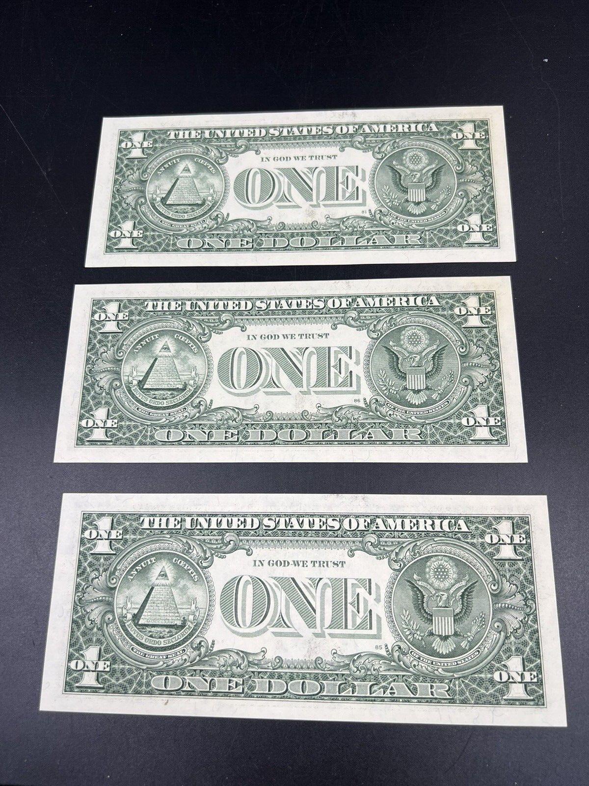 3 consecutive 1999 $1 FRN Federal Reserve Note Green Seal CH UNC Bill Lot