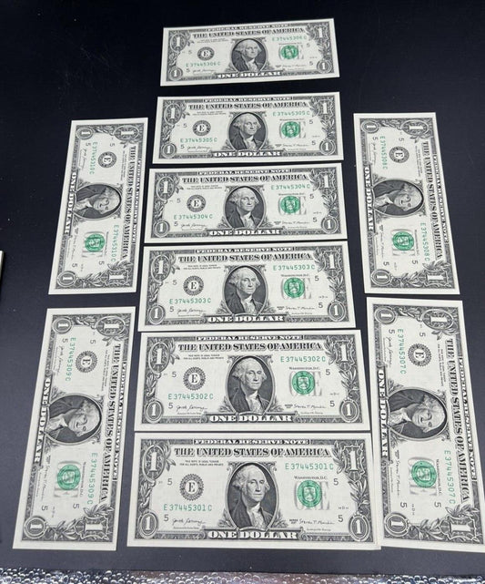 Lot of 10 Consecutive 2017 $1 FRN Federal Reserve Note Bills CH UNC