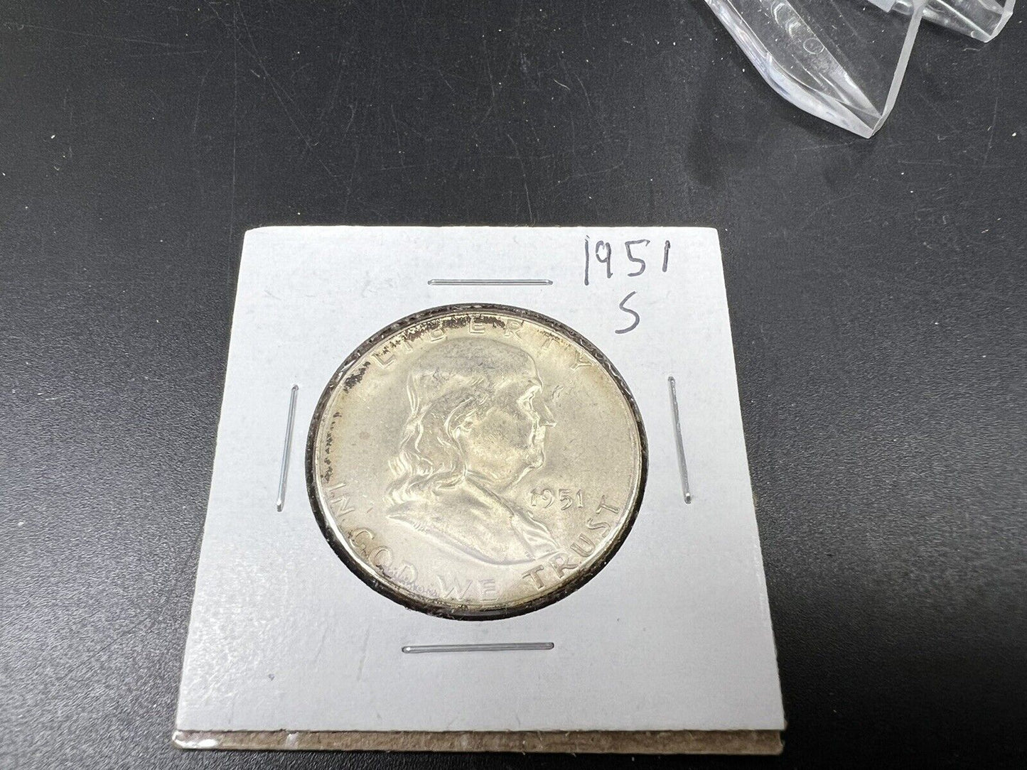 1951 S Franklin Silver Half Dollar Coin BU UNC Neat Toning Toner Die Damage @ MM