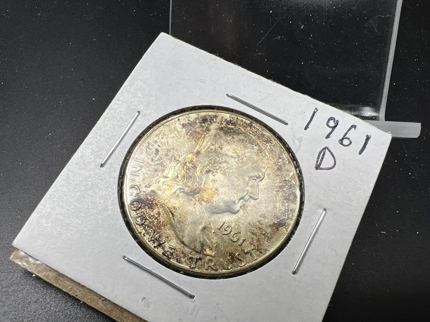1961 D Franklin Silver Half Dollar Coin BU UNC Nice Toning Toner