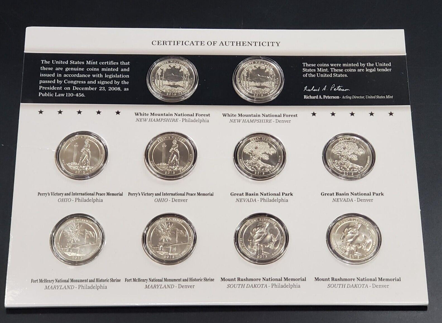2013 P & D US Mint America the Beautiful Uncirculated 10 Coin Quarter Set In OGP