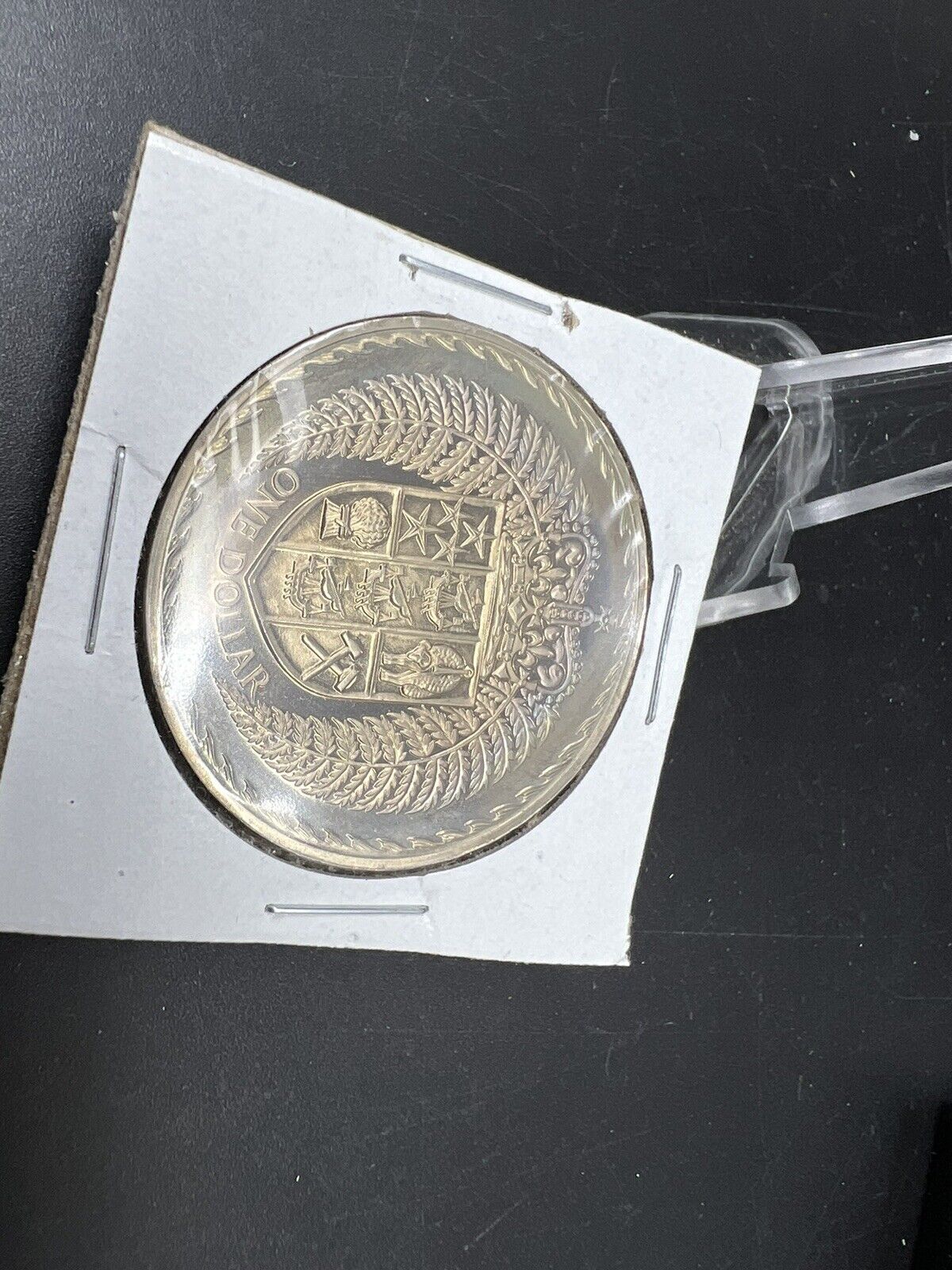 1967 New Zealand Copper Nickel Proof Like Dollar Coin PQ Rainbow Toning Reverse