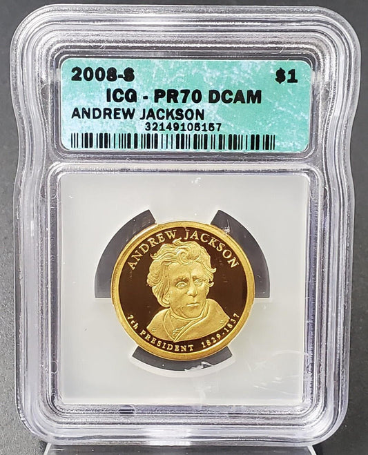 2008 S Andrew Jackson Presidential Dollar Coin ICG PF70 DCAM