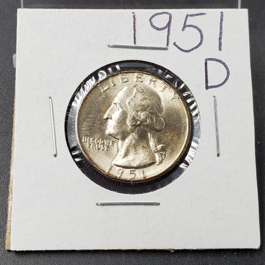 1951 D 25C Washington Quarter Silver Coin BU UNC