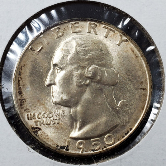 1950 D 25C Washington Quarter Silver Coin BU UNC Some Toning