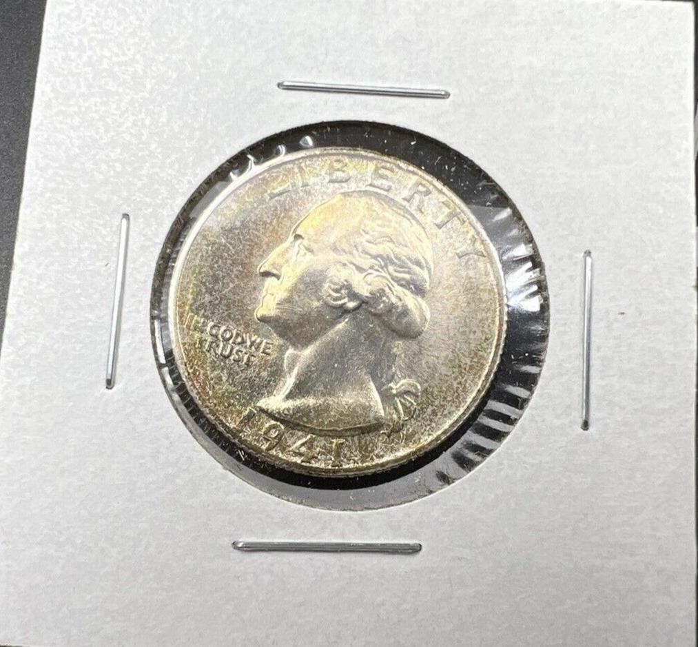 1941 S Washington Quarter Coin Nice Toning Toner OBV BU UNC Die Crack on Bust