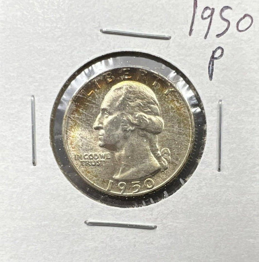 1950 P 25c Washington Quarter Coin Choice BU UNC Nice Toning Toner